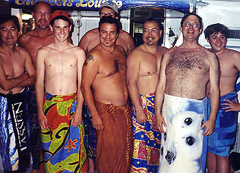 Men in sarongs Pod, Bahamas