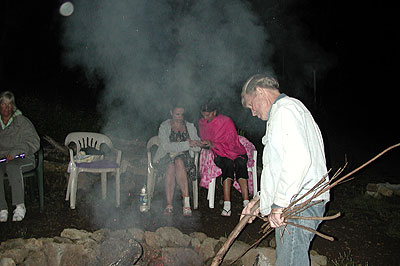 Jack tending fire